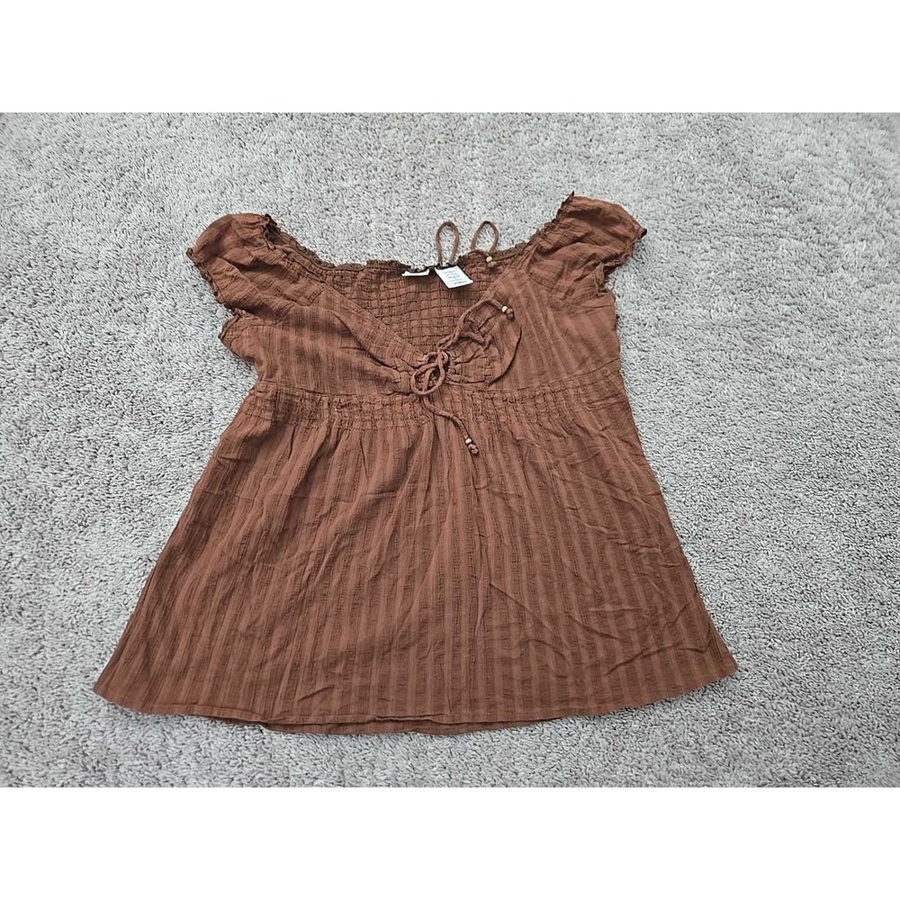 No Boundaries Peasant Top Junior XXL 19 Brown Good Boho Y2k Smocked Cotton